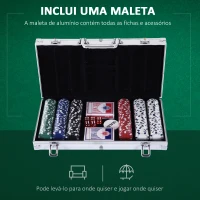 HOMCOM Mala de Poker Profissional com 300 Fichas Jogo de Poker com Mala de Alumínio 5 Dados 2 Baralhos de Cartas e 1 Ficha de Dealer 38x20,5x6,5cm Multicor(m-5)