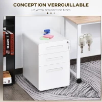 Vinsetto Caisson bureau mobile verrouillable avec 3 tiroirs pour format A4, lettre, légal, 39 x 48 x 59 cm, blanc(m-4)