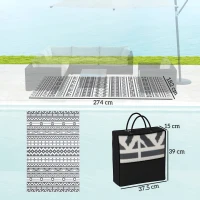 Outsunny Covor Reversibil de Exterior Impermeabil, din Paie de Plastic, 182x274 cm, Gri Închis și Alb(m-3)