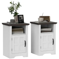 HOMCOM Conjunto de 2 Mesas Auxiliares para Sala Mesas de Cabeceira com Porta Estilo Celeiro e Prateleira Aberta 40x35x60 cm Branco(m-10)