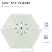 Outsunny Umbrela de Gradina Reglabila cu manivela din otel , Alb Crem Φ230cm(m-6)