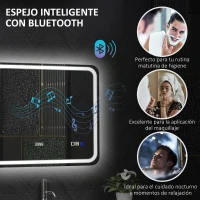 HOMCOM Espejo de Baño con Luz LED 80x60 cm con Bluetooth 3 Colores de Luz Reloj Digital Función Antivaho Función de Memoria(m-5)