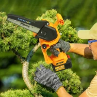 Outsunny Mini Chainsaw Cordless, 8 Inch Electric Chainsaw with 2 x 4000mAh Batteries, Brushless Motor and Safety Lock for Tree Trimming, Garden, Wood Cutting, Orange(m-2)