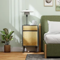 HOMCOM Comodino con Cassetto e Armadietto Moderno Senza Maniglie, 40x39x69 cm, Grigio Scuro e Legno(m-9)