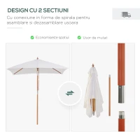 Outsunny Umbrela de Gradina care se Inclina 2x1.5m, 6 Lamele si Catarg din Lemn(m-7)