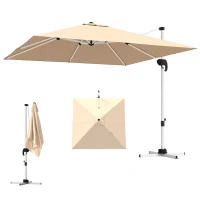 Outsunny Ombrellone a Braccio Inclinabile con Base a Croce, in Poliestere, Alluminio e Metallo, 295x295x260 cm, Cachi(m-10)