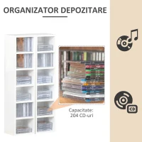HOMCOM Bibliotecă Raft pentru CD, Set din 2 Piese cu 12 Rafturi din Lemn, 21x19,2x88,3 cm, Alb(m-4)