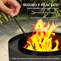 Outsunny Brasero Exterior Redondo con Bandeja para Cenizas y Atizador Protector de Chispas para Jardín Terraza Ø45x42 cm Negro(m-4)