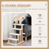PawHut Katzentreppe 4-stufige Haustiertreppe mit Kratzsäulen Ball Hundetreppe Tiertreppe für Katzen bis 5 kg Plüsch Jute Weiß 60 x 40 x 64 cm(m-4)