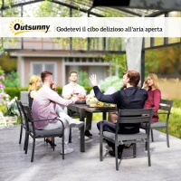 Outsunny Set da Giardino con Tavolo Allungabile e 6 Sedie Impilabili con Cuscini, Grigio(m-9)