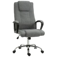HOMCOM Moderne Ergonomische Bureaustoel met Hoge Rugleuning en Schommelfunctie in Linnentextuur Grijs(m-11)