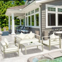 Outsunny 4 Pieces Outdoor Garden Furniture Set, Aluminium Frame Backyard Furniture w/ Thick Padded Cushioned Loveseat, 2 Chairs, and Glass Top Table, Champagne Gold(m-2)