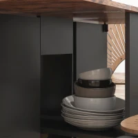 HOMCOM Mesa de Cocina Plegable con Ruedas Alas Abatibles Cajón y Estantes para 2-4 Personas 120x72x75 cm Marrón Rústico y Negro(m-9)