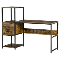 HOMCOM Birou pentru PC cu Rafturi si Sertare din PAL si Otel, 140x50x110cm, Negru si Maro(m-12)