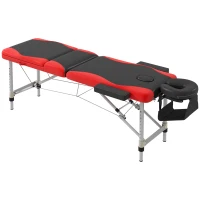 HOMCOM Foldable Massage Bed Portable Table, 3-Section Aluminium Foldable Beauty Couch, Professional Salon Spa Table with Headrest Support and Carry Bag, 60 cm Width, Black and Red(m-1)