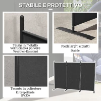 Outsunny Paravento da Esterno a 3 Pannelli Pieghevole e Regolabile, in Poliestere e Metallo, 252x44x176 cm, Grigio Carbone(m-5)