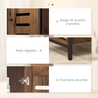 kleankin Meuble colonne de salle de bain industriel 3 étagères ouvertes porte à lamelles étagères réglables marron rustique(m-6)