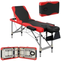 HOMCOM Foldable Massage Bed Portable Table, 3-Section Aluminium Foldable Beauty Couch, Professional Salon Spa Table with Headrest Support and Carry Bag, 60 cm Width, Black and Red(m-10)