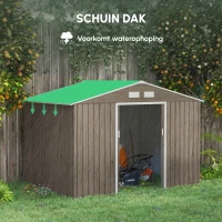 Outsunny Tuinschuur met 2 Schuifdeuren, 4 Ramen, Weerbestendig, Metalen Constructie, 2,7 x 1,9 x 1,9 m, Bruin(m-4)