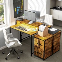 HOMCOM Secretária Estilo Industrial com Luzes LED Tomadas de Corrente Suporte para Monitor e Controlo Remoto 100x50x90,5 cm Marrom(m-9)