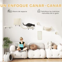 PawHut Juego de Escalada para Gatos de Pared de 6 Piezas con Condominio Plataforma Hamaca Escaleras y Tabla de Rascar Beige(m-4)