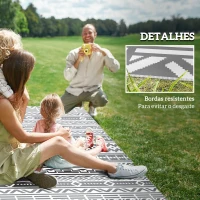 Outsunny Tapete de Exterior 182x274 cm Tapete Reversível com Desenho Geométrico Impermeável e Bolsa de Transporte Cinza Escuro(m-8)