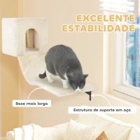 PawHut Conjunto de Prateleiras de Escalada para Gatos de 6 Peças com Placa para Arranhar e Poste de Sisal Bege(m-6)
