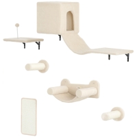 PawHut Conjunto de Prateleiras de Escalada para Gatos de 6 Peças com Placa para Arranhar e Poste de Sisal Bege