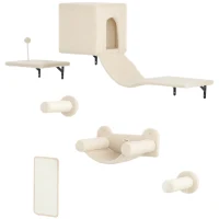 PawHut Conjunto de Prateleiras de Escalada para Gatos de 6 Peças com Placa para Arranhar e Poste de Sisal Bege(m-1)
