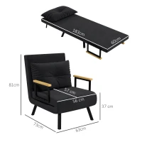 HOMCOM Poltrona Convertível em Cama Poltrona 3 em 1 Convertível em Cama com Encosto Ajustável em 5 Níveis 63x73x81 cm Preto(m-3)
