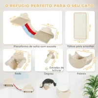 PawHut Conjunto de Prateleiras de Escalada para Gatos de 6 Peças com Rede Plataformas Escadas Tábua de Arranhar e Poste de Sisal Bege(m-3)