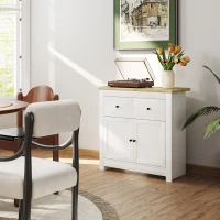 HOMCOM Komoda z dużą ilością miejsca, sideboard z drzwiami Soft-Close, 2 szuflady, regulowana półka, Biały(m-9)