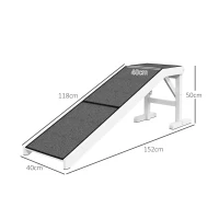 PawHut Rampa para Mascotas de Madera con Alfombra Antideslizante para Perros Pequeños o Mayores 152x40x50 cm Blanco y Gris(m-3)