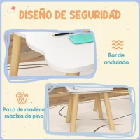 AIYAPLAY Conjunto Infantil de Mesa y 2 Sillas con Respaldo en Forma de Corona para Lectura y Dibujo 60x60x44 cm Blanco y Madera(m-5)