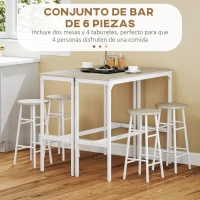 HOMCOM Conjunto de 2 Mesas Altas de Bar con 4 Taburetes Marco de Acero Estilo Industrial Natural y Blanco(m-4)