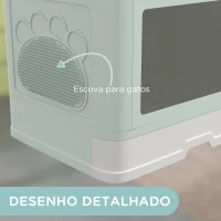 PawHut Caixa de Areia para Gatos Amovível com Pá Escova 2 Portas Entrada Principal e Saída Superior 48,5x38x36,5 cm Verde Claro(m-6)