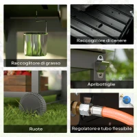 Outsunny Barbecue a Carbone e Gas con 3 Bruciatori e Coperchio, Termometro, Ruote e Ripiani, Nero(m-8)