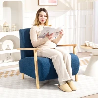 HOMCOM Sillón Nórdico de Borreguito Acolchado Grueso y Patas de Madera Asiento Amplio para Salón Dormitorio 74,5x76x78 cm Azul(m-2)