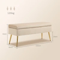 HOMCOM Bancă de Depozitare Tapițată cu Picioare Subțiri, Bancă de Depozitare din Material de Tip Catifea, 102x35x43 cm, Bej(m-3)