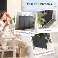 Outsunny Paravento da Esterno a 3 Pannelli Pieghevole e Regolabile, in Poliestere e Metallo, 252x44x176 cm, Grigio Carbone(m-4)