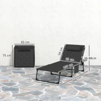 Outsunny Set of Two Sun Loungers, with Five-Position Reclining Backs - Black(m-3)
