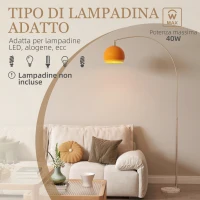 HOMCOM Lampada da Terra ad Arco con Interruttore a Pedale, in Marmo, Metallo e Plastica, 26x90x180 cm, Bianco e Arancione(m-6)