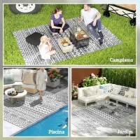 Outsunny Tapete de Exterior 182x274 cm Tapete Reversível com Desenho Geométrico Impermeável e Bolsa de Transporte Cinza Escuro(m-5)