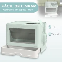 PawHut Caixa de Areia para Gatos Amovível com Pá Escova 2 Portas Entrada Principal e Saída Superior 48,5x38x36,5 cm Verde Claro(m-4)