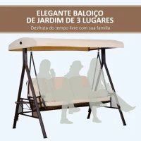 Outsunny Banco Baloiço de Jardim de 3 Lugares com Teto 2 Almofadas Suporte para Bebidas e Estrutura de Metal para Terraço Balcão Exterior Carga Máxima 360kg 207x120,5x174cm Bege(m-7)