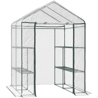 Outsunny Serre de jardin avec étagères 3 niveaux, serre de balcon, bâche renforcée, châssis en acier, porte zippée enroulable, pour légumes plantes fleurs, intérieur et extérieur, 143x143x195cm, vert(m-11)
