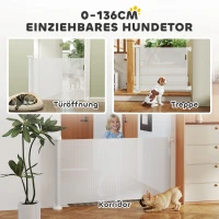 PawHut Treppenschutzgitter Ausziehbar 0-136cm 87 cm Hoch Türschutzgitter für Haustiere 142 x 10 x 87 cm Weiß(m-4)