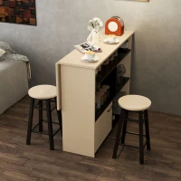 HOMCOM 3-dlg Barset, Bartafel met Inklapbaar Tafelblad, 2 Barkrukken, 6 Opbergruimtes, Zwart+Eiken, 116 x 70 x 89,5 cm(m-8)