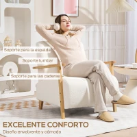 HOMCOM Sillón Nórdico de Borreguito Acolchado Grueso y Patas de Madera Asiento Amplio para Salón Dormitorio 74,5x76x78 cm Crema(m-5)