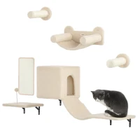 PawHut Conjunto de Prateleiras de Escalada para Gatos de 6 Peças com Placa para Arranhar e Poste de Sisal Bege(m-11)